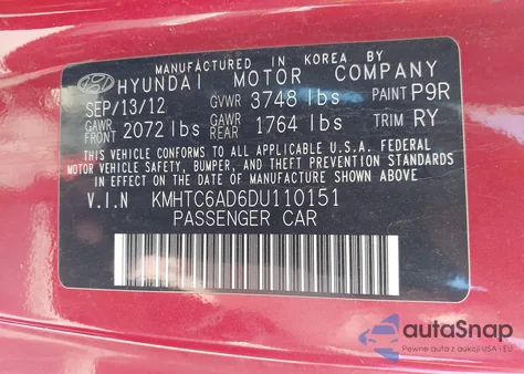 2013 Hyundai Veloster Base W/Gray from USA, damaged, VIN KMHTC6AD6DU110151
